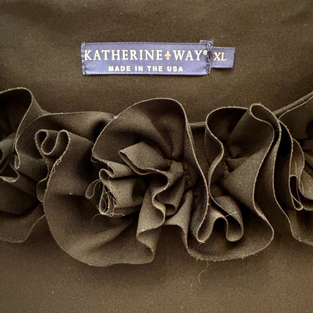 Katherine Way Black Rose Ruffled Neck Sleeveless Stretch Performance LBD Large - Picture 5 of 9
